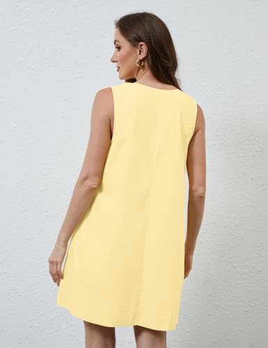 Image of MISSACTIVER Women's Sleeveless Babydoll Tank Mini Dress Scoop Neck Ruched Short Dress with Side Pockets Summer Party Dresses Yellow