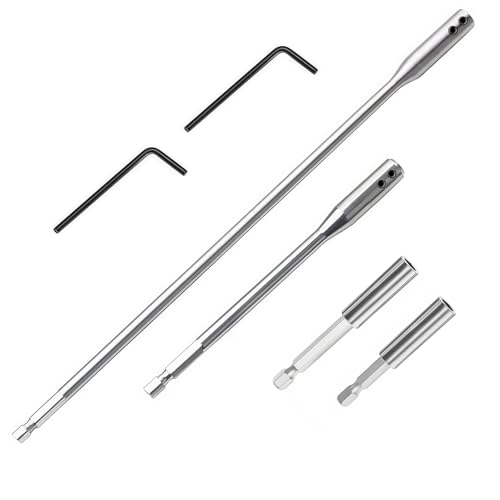 4 StückVerlängerungsschaft Set 150mm + 300mm Extra Lang Verlängerung inkl. 2 Sechskantschlüssel & 60/75mm Adaptern für Tiefbohrungen und Durchbrüche in Holz und Möbelbau