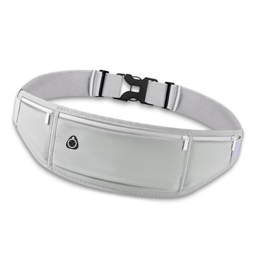 ランニング ポーチ 軽量 防水 揺れない 薄型 おしゃれ 伸縮大容量 7.2インチスマホ対応 イヤホン穴 夜間活動・ウエストベルト・登山・自転車 メンズ レディース グレー