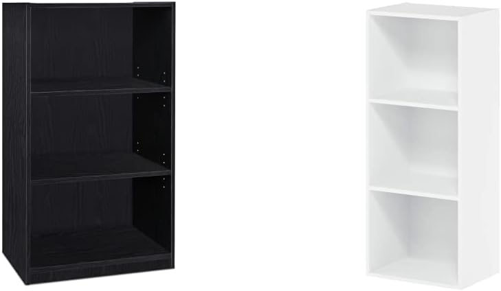 Furinno Jaya Simple Home 3-Tier Adjustable Shelf Bookcase, Black Luder Bookcase/Book/Storage, 3-Tier, White