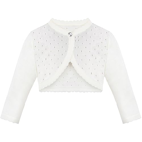 Lilax Baby Girls' Knit Long Sleeve One Button Closure Bolero Shrug 6-9 Months Cream #TOP20