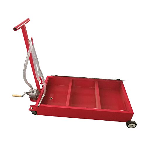Portable 20 Gallon Oil Drain Pan Low Profile Dolly w/Pump 8’ Hose Car Truck