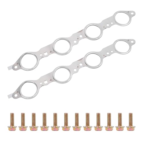 Image of 12617944 Exhaust Manifold Header Gasket with Bolts Compatible with Chevy Silverado Camaro Caprice Corvette Tahoe GMC Sierra CTS Escalade LS1 LS2 LS3 LS6 LQ4 LQ9 LM7 4.8L 5.3L 5.7L 6.0L 6.2L