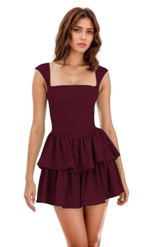 BITALY Tiered Short Homecoming Dress for Teens Satin Bow Square Neck Sleeveless Cute Mini Cocktail Dresses BI212