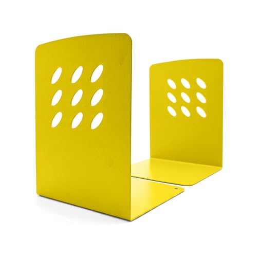 Image of LIBFRIEND Metal Non-Slip Bookends | Powder-Coated L-Shaped Book Holder for Desk, Office, Study Table and Library | Multicolour Options | Set of 2 (Yellow, S)