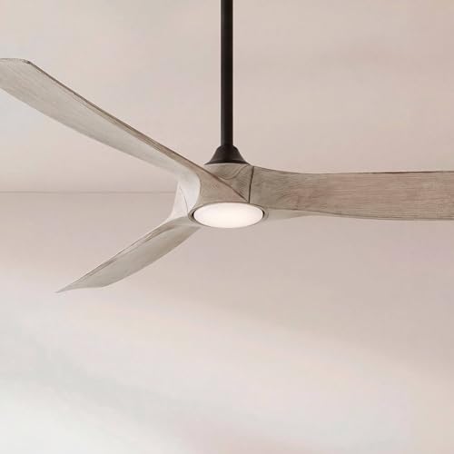 Casa Vieja 70" Kona Wind Large Farmhouse Rustic Country Cottage Core Indoor Outdoor Ceiling Fan 3 Blade LED Light Remote Control Black Finish Distressed White Oak Blades Bedroom DC Motor Damp Rated
