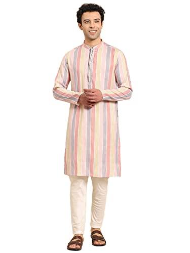 Image of Men's Navy Blue Cotton Festive Wear Regular Fit Woven Design Kurta | Indian Wedding Wear Kurta | Festive Ethnic Kurta