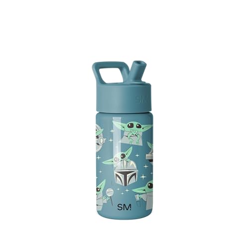 Image of Simple Modern Star Wars Kids Water Bottle with Straw Lid | 14oz Insulated Stainless Steel Kids Tumbler & Spill Proof Toddler Cup for School, Girls, Boys | Summit | Grogu Doodle