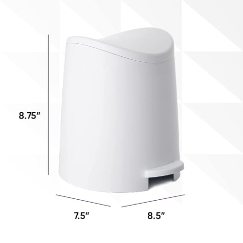 Image of Small Plastic Bathroom Trash Can with Lid 3 Liter Modern Curved Step On Trash Can with Foot Pedal, Mini Kitchen Waste Bin, Durable and Soft Close for Bedroom, Office, Under Desk (White-2 Pack)