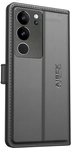 Image of AIBEX Compatible for Vivo V29 Pro 5G / Vivo V29 5G Flip Cover Leather Finish | Inside TPU with Card Pockets | Wallet Stand | Complete Protection Flip Case - Black