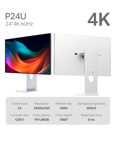 Image of P24U 24 inch UHD 4K (3840 x 2160) 60Hz Glossy Monitor, IPS Panel, 10-Bit Color, 99% sRGB, 98% DCI-P3, 185 PPI, HDR, 1200:1 Contrast (Minimalist - with Stand)