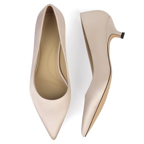 XINIUNIU Nude Kitten Heels for Women Pumps Satin 1.5 inches/4CM Low Heeled Closed Pointed Toe Formal Sexy Fashion Dress Wedding Shoes Size 8