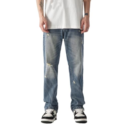 Men's Classic Ripped Jeans High Street Loose Straight Draped Wide Leg Casual Jeans