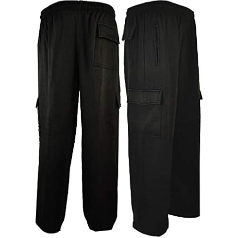 Clothing Unit Mens Elasticated Waist Cargo Jogging Jogger Trousers Open Hem S-XXL Black Cover