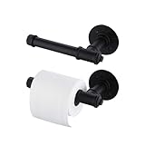Qflushor Industrial Pipe Toilet Paper Holder 2 Pack, Wall Mounted Paper Roll Holder, Vintage Metal Iron Pipe Roll Tissue Holder for Bathroom, Bedroom, Kitchen, Black