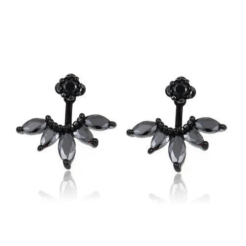 Marquise Ear Jacket Earrings Cubic Zirconia Front & Back Statement Stud Earrings Bridal Cluster Earrings