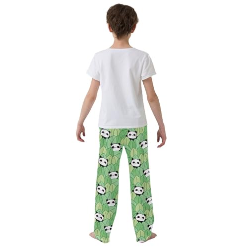 ZZXXB Panda and Leaves Boys Long Pants Soft Trousers Elastic Waist Kids Lounge Bottoms with Pockets S-XL3