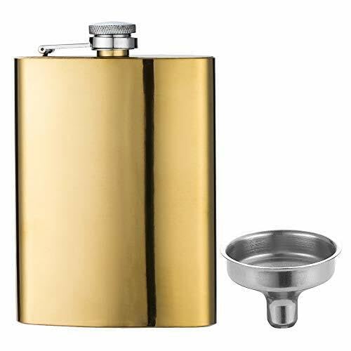 Image of Stainless Steel Hip Flask for Men & Women 8oz (236ml) - Whisky Flask Vodka Alcoholic Liquor Holder with Funnel Drinks Pocket Carrying Case - Leakproof Travel Flasks for Drinks, (Gold)