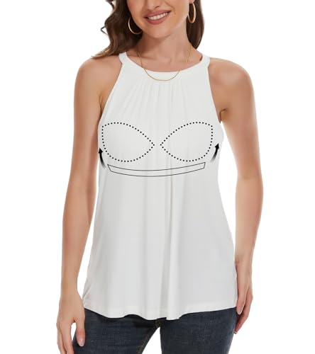 Image of Women Halter Tank Top with Built in Bra Flowy Sleevless Padded Camisole Loose Fit Summer Shirt Top S-3XL