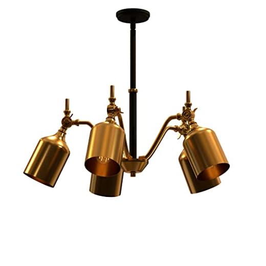 Ambiate Direttore 5-Light Chandelier Fixture, Brushed Gold Shades with Black Down Rod, Medium Base Sockets (E26), 40 Watts Max, Dimmable, for Dining Areas, Living Spaces, Entryways, ETL Listed