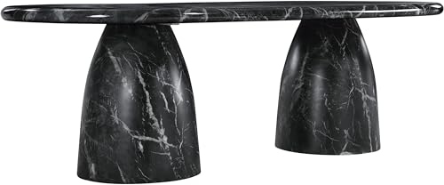 Image of Meridian Furniture 708Black-T Cosenza Collection Art Deco 96 inch Indoor /Outdoor Concrete Dining Table with Black Marble Finish, 96 inch W x 44.5 inch D x 30 inch H, Black