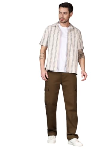 Image of KOTTY Men's Solid Mid Rise Utility Pocket Button Willow Blue Regular Cargo