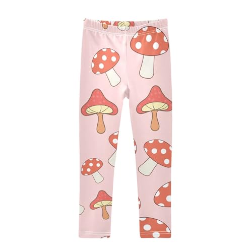 Mushroom Red Girls Leggings,Workout Leggings for Girls Toddler Athletic Legging Size for 3-10T