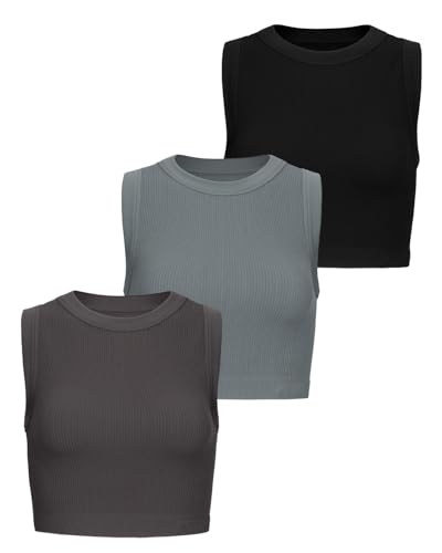 AUROLA Essentials Rib Seamless Sleeveless Tank for Women Subtle Logo Round Neck Active Workout Crop Tops