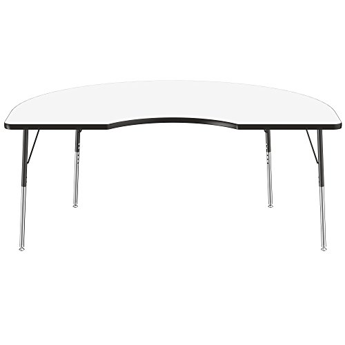 Image of FDP Dry-Erase Kidney Activity School and Office Table (48 x 72 inch), Standard Legs with Swivel Glides for Collaborative Spaces, Adjustable Height 19-30 inches - Whiteboard Top and Black Edge