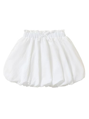 Image of Girls Skirts Cute Paperbag Bow Elastic High Waisted Bubble Ruffle Hem Puffy Mini Skirt