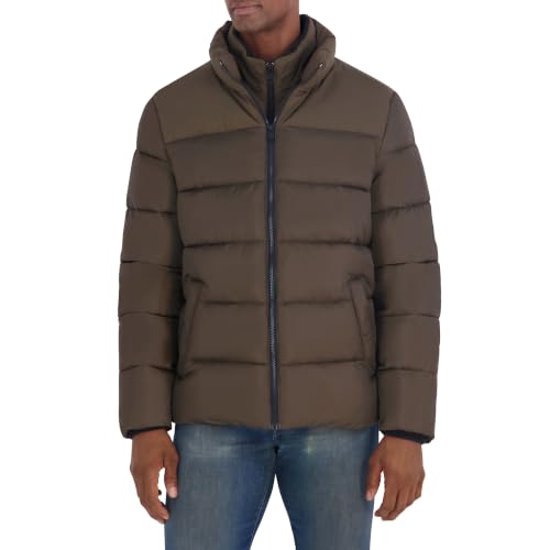 Image of Nautica Men's Ripstop Puffer Jacket - Water Resistant Bib Front Insulated Winter Coat