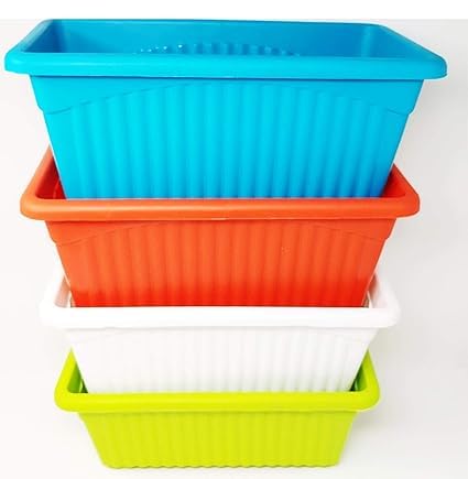 Jupiter Pot 14 INCH Floor Flower Pot(34x15x14) Rectangular Plastic Flower Pot (Pack of 4),Multicolor-image-31