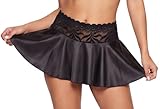 Damen Mini Rock Clubwear im matt glänzenden Lederlook mit breitem Spitzenbund (DE/NL/SE/PL, Alphanumerisch, XL, Regular, Regular)