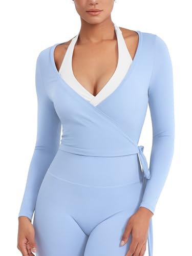 Amazon.com: YEOREO Ease Women Pilates Wrap Top Long Sleeve Self