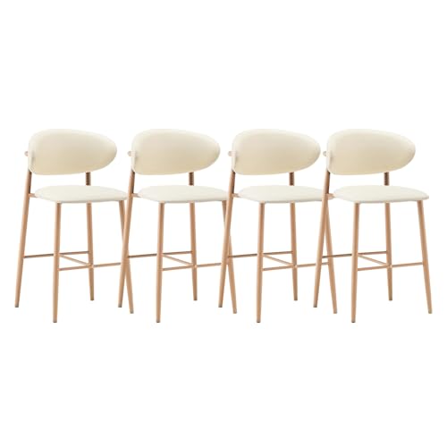 Lsoiup Juego de 4 taburetes Altos de Bar con Respaldo, Estilo Moderno de Mediados de Siglo, tapizados y con Patas de Madera, Ideales for la Isla de la Cocina o el Comedor(Off White,Height 55cm)