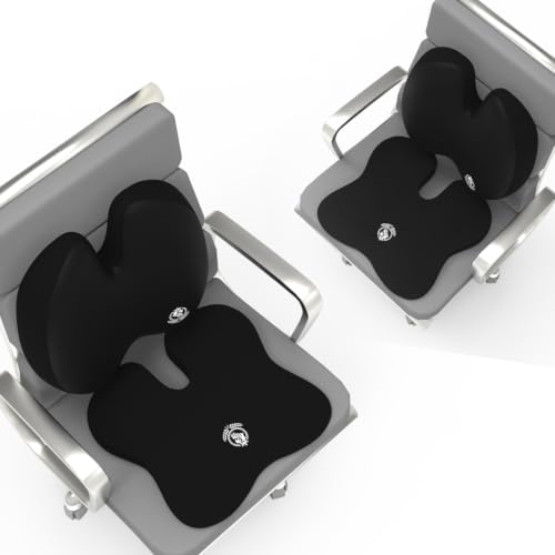 Image of MRRON Car Seat and Coccyx Pillow Kit Memory Foam Back Support and Siting Cushion Ergonomic Adjust Sitting Position Relief Pain for Car or Office Chair (Black, Backpro)