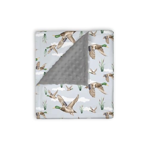 Image of Mink Baby Boys Blanket Mallard Duck Hunting, Wild Lake Bird Animal Hunter Reed Soft Plush Double Layer Dotted Backing Receiving Swaddle, Newborn Infant Toddler Nursery Crib Bedding 30 x 40