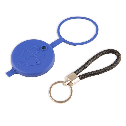 Tapa del depósito de líquido limpiaparabrisas, tapa cierre para deposito, repuesto compatible con Citroen y Peugeot + llavero de cuerda de cuero negro ideal para las llaves de su automóvil.