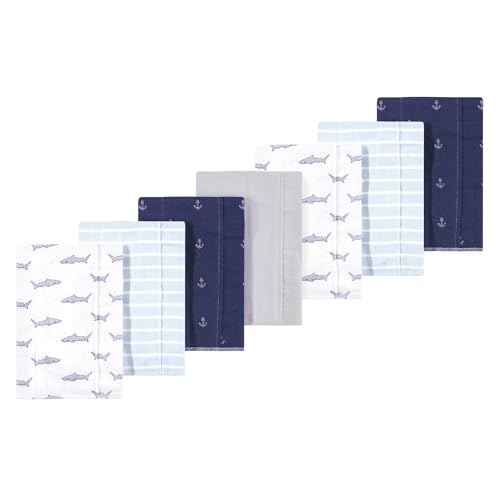 Image of Luvable Friends Hudson Baby Flannel Burp Cloths 7pk, Ocean Sharks