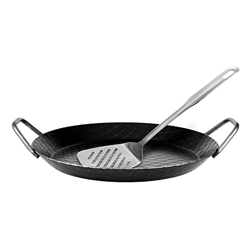 GRÄWE Padella in ferro battuto F 400, Ø 32 cm, padella in ferro con manici, resistente al calore 400 °C, padella in ferro, padella antigraffio non rivestita, adatta a induzione, con paletta