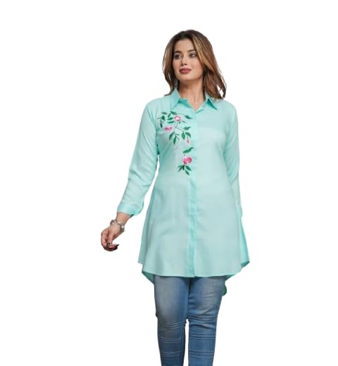 Image of Casual Full Sleeve Hand Embroidery Rayon Women's Long Shirt