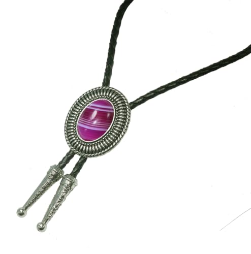 Image of Moranse Bolo Tie with Natural Tiger Eye Stone Celtic Style Genuine and Cowhide Rope