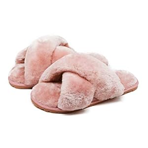 Women’s Fuzzy Cross Band House Slippers Soft Plush Furry Fur Open Toe Cozy Memory Foam Winter Warm Comfy Slip On…