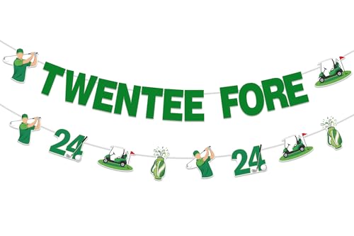 Wonmelody Twenty Fore 24th Birthday Decor Golf Theme Banner And Garland Set DIY Hanging Party Decor Kit Green Golf Player Flags For 24 Year Old Birthday Celebration Indoor Outdoor Backdrop