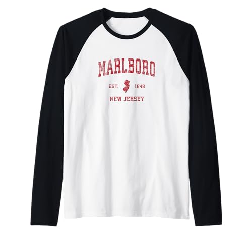 Marlboro New Jersey NJ Vintage Sports Design Red Print Raglan Baseball Tee