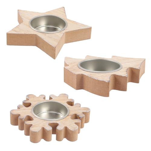 LIFKOME 3 Piezas Portavelas de Madera para Mesa Decoración Navideña con Diseño de Árbol y de Multiusos para Fiestas y Cenas de Navidad