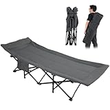 Campingbett feldbett klappbar,Feldbett Klappbar mit Matratze Kopfkissen Seitentasche, klappbares Campingbett bis 200 kg belastbar, Campingliege mit Tragetasche für Garten Angeln Outdoor Gästebett