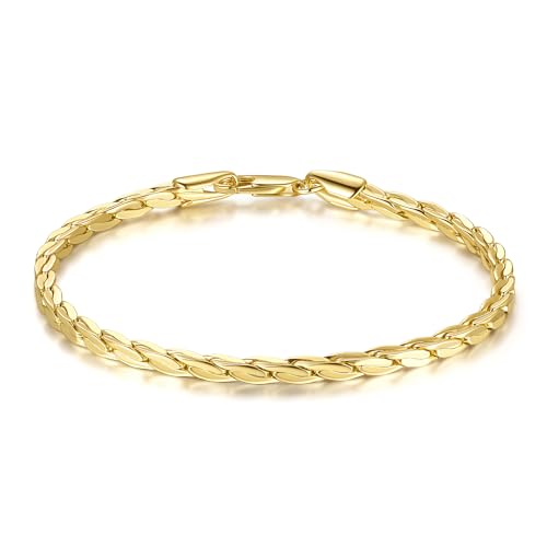 14K Gold Bracelets for Women Non Tarnish Gold Bracelets for Men Double Braided Chain Bracelet Delicate Gold Chain Bracelet Ideal Presents (6.5/7/7.5/8/9in)
