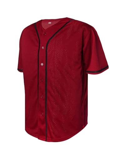 Camiseta de béisbol para hombre, manga corta, botones, uniforme deportivo hipster hip hop (Burgundy blueribbon-M) miniatura 1