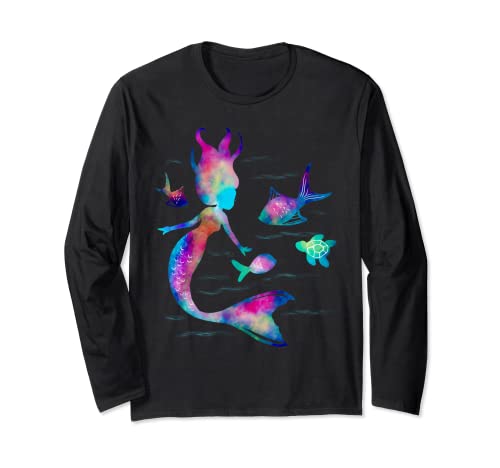 Niedliche, bunte Meerjungfrau und Meerestier-Silhouette Langarmshirt Cover